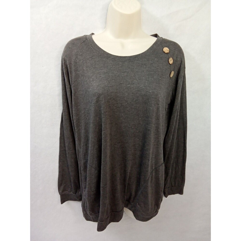 Unbranded Women Large Gray Long Sleeve Top Wooden Button Pocket Pullover‎
